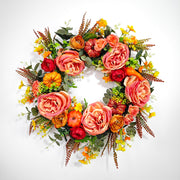 Artificial Peony Pumpkin Wreath 18 Inch Fall Harvest Thanksgiving Day Decor Bulk Wholesale