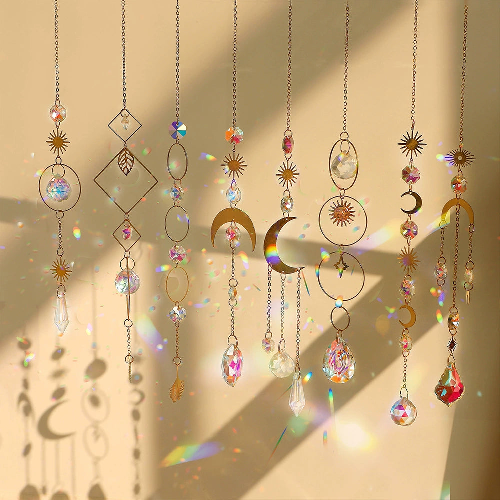 Bulk 8 Pcs Sun Catcher Crystals Scientific Floral Spectrum Refractors with 360° Chromatic Dispersion All-Weather Wedding Arch Crystals Car Window Charms Christmas Ornament Clusters Wholesale