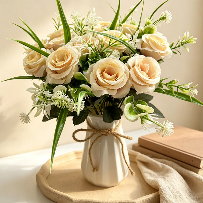 18-Bloom Rose Bush, Modern Bouquet with Rolled Petals, 16" Long, Perfect for Weddings, Home Decor, and Events