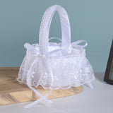 3-Pack Wedding Flower Girl Basket - Blue Lace & Pearl Accent Bridal Candy & Petal Holder