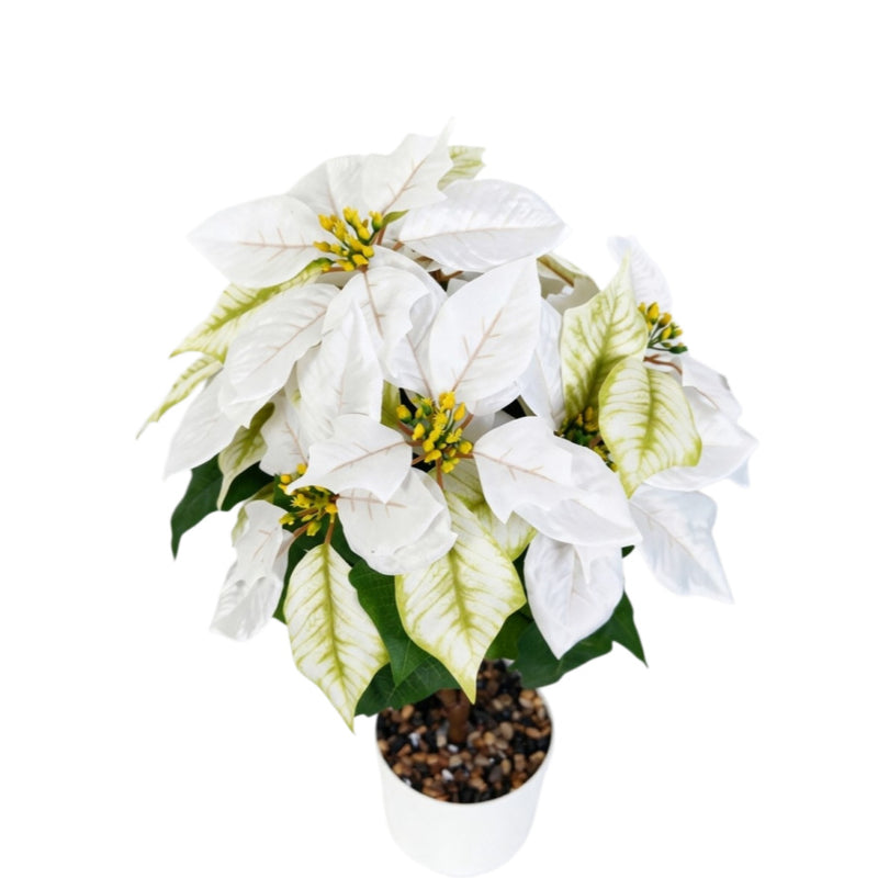 Artificial Poinsettia Christmas Flower Bush, 20" Height, Silk-Like Fabric, Indoor Holiday Decor