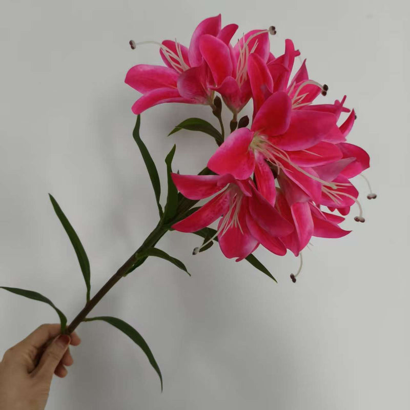 Single Stem Faux Lily with 10 Blooms, 24" Tall, Silk-Like Fabric, for Weddings, Home Decor, and Events