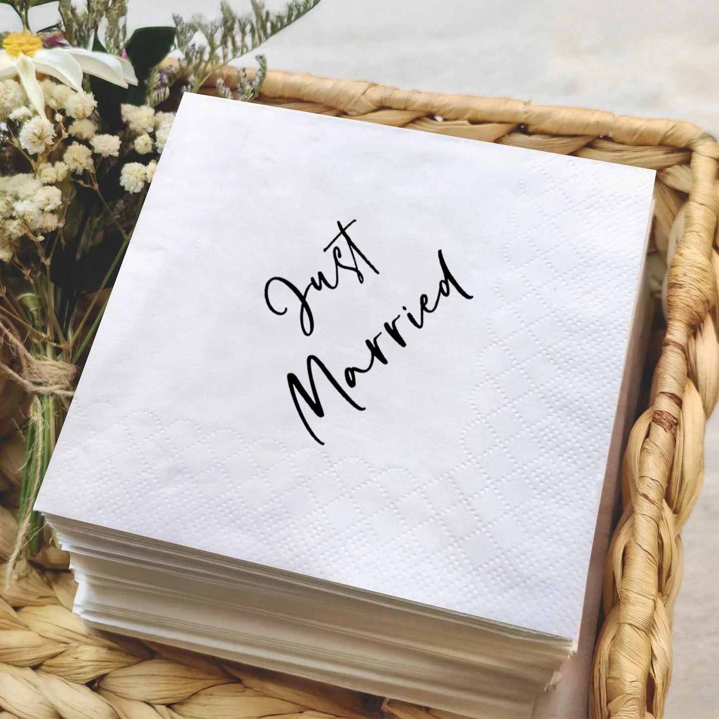 Just Married Wedding Napkins - 6.7x6.7x1.2 Inch 3-Ply | 20 Pieces per Pack Disposable Decor