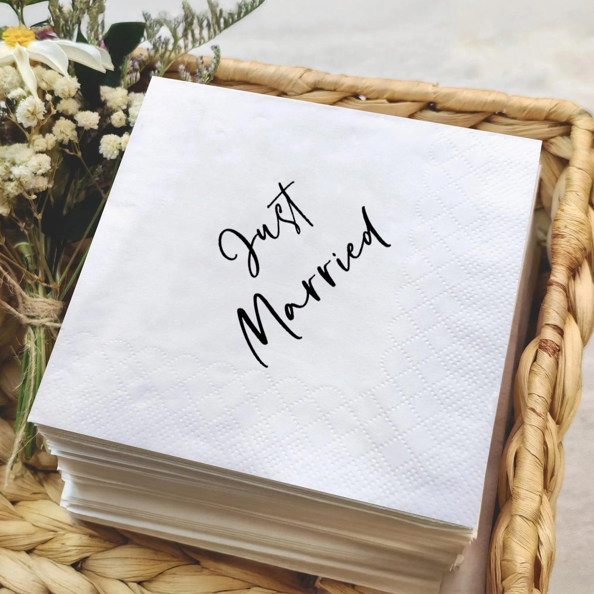 Just Married Wedding Napkins - 6.7x6.7x1.2 Inch 3-Ply | 20 Pieces per Pack Disposable Decor