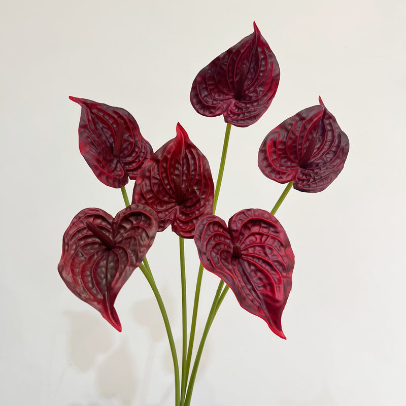 Single Stem PU Anthurium Flamingo Flower, Retro Modern Style, 22" Tall, Wedding or Home Decor