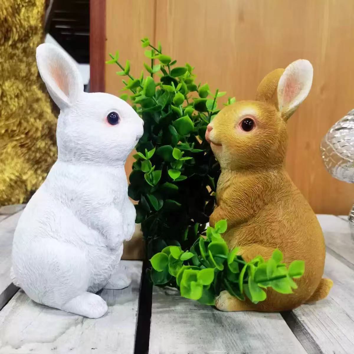 Easter Bunny Couple Resin Statues - 2 Pack Garden & Lawn Decor Figurines