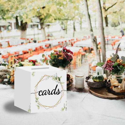 Wedding Wishes Box for Newlyweds - 6.3 Inch Cube Card Box for Wedding Baby Shower Bridal Shower & Birthday Party (Greenery Collection)