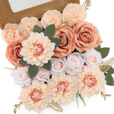 24 Pcs Silk Rose Bouquet Combo Dahlia & Roses Bouquet Kit with Adjustable Stems Hyper-Realistic Floral Arrangements for Wedding Arches Bridal DIY Baby Shower Centerpieces & Moody Home Decor UV Fade Resistant Wholesale