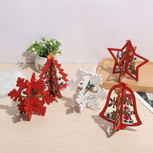 3D Wooden Christmas Tree Ornaments Hanging Decorations Bulk Pack