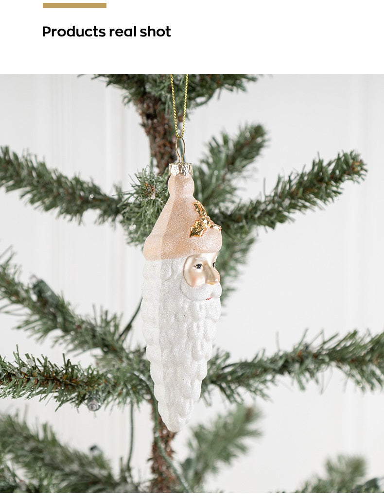 Christmas Ornaments Icicle Santa Glass Hanging Decorations with Chain for Xmas Tree, Bulk Wholesale Set