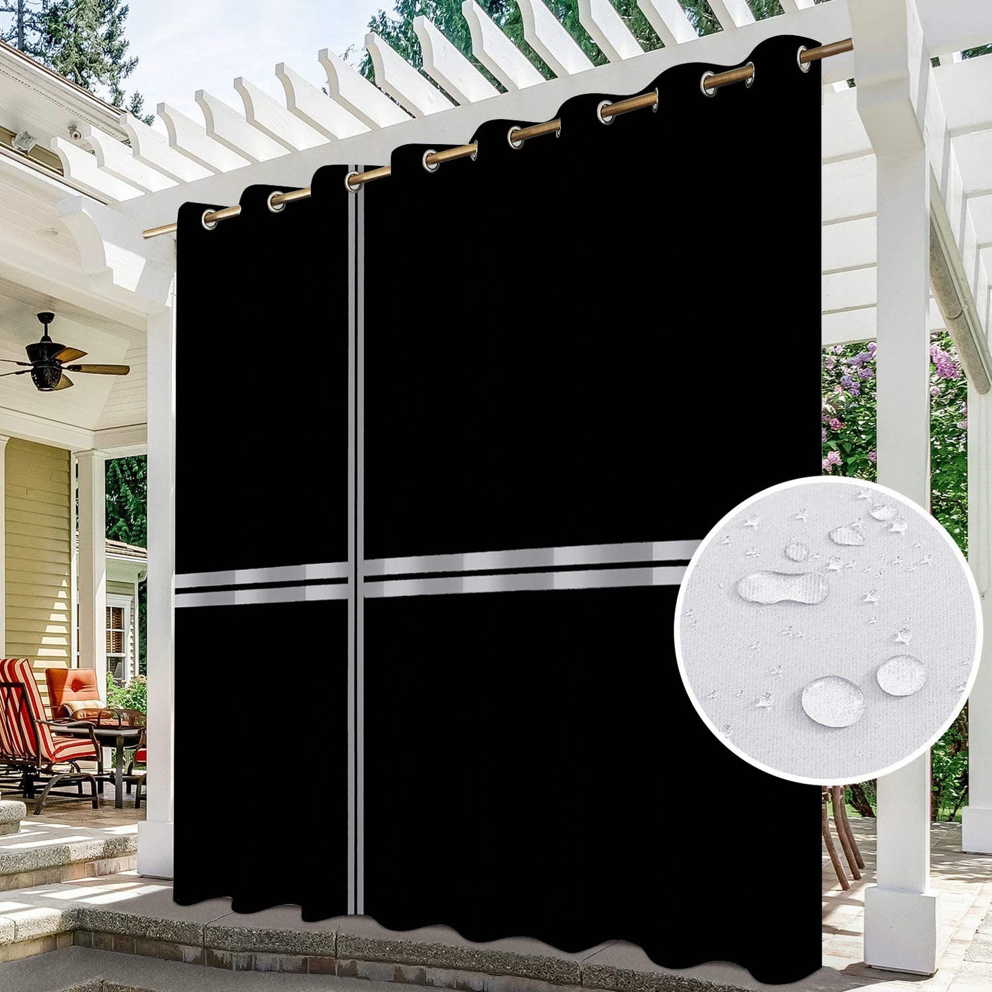 Bulk 2pc Stripe Panel Waterproof Outdoor Curtains Premium Thick Privacy Outside Curtains for Patio Porch Pergola Cabana Wholesale