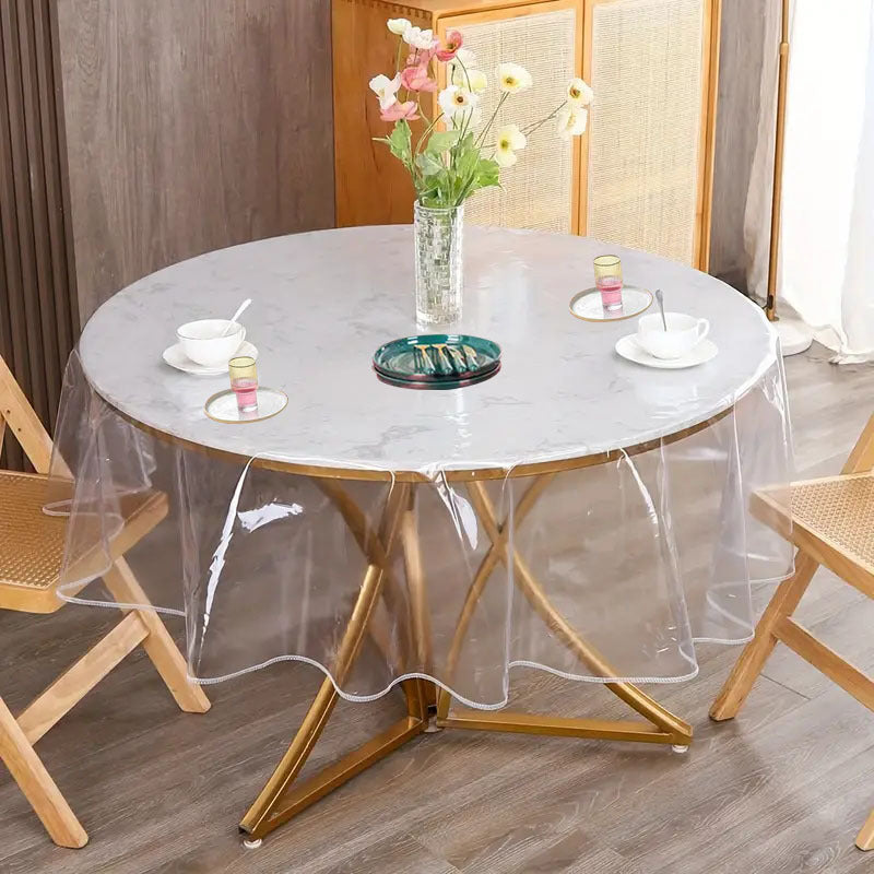 Bulk 2 Pcs Round Plastic Table Covers 54X54 Inch Clear PVC Waterproof Tablecloths Wholesale