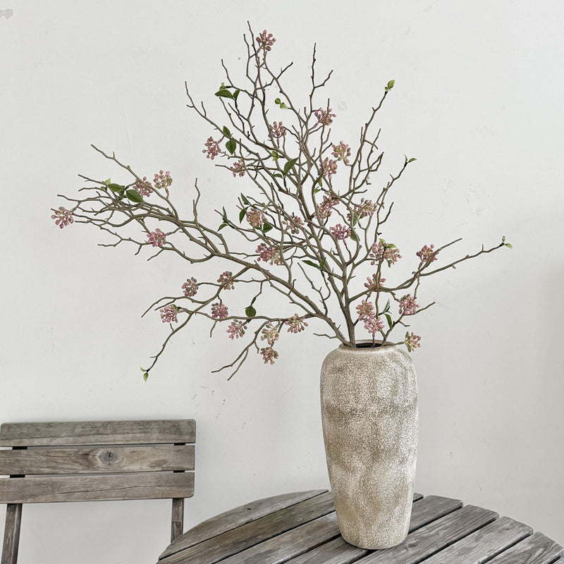 Dry Soft Rubber Fruit Artificial Flower, Single Stem with 12 Blooms, 31", Plastic, Pink or Purple, Indoor/Outdoor Decor
