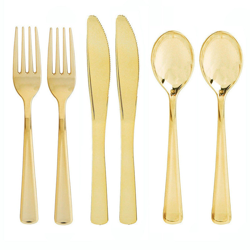 Bulk 25 Sets Golden Disposable Silverware Set Plastic Cutlery Set Wholesale