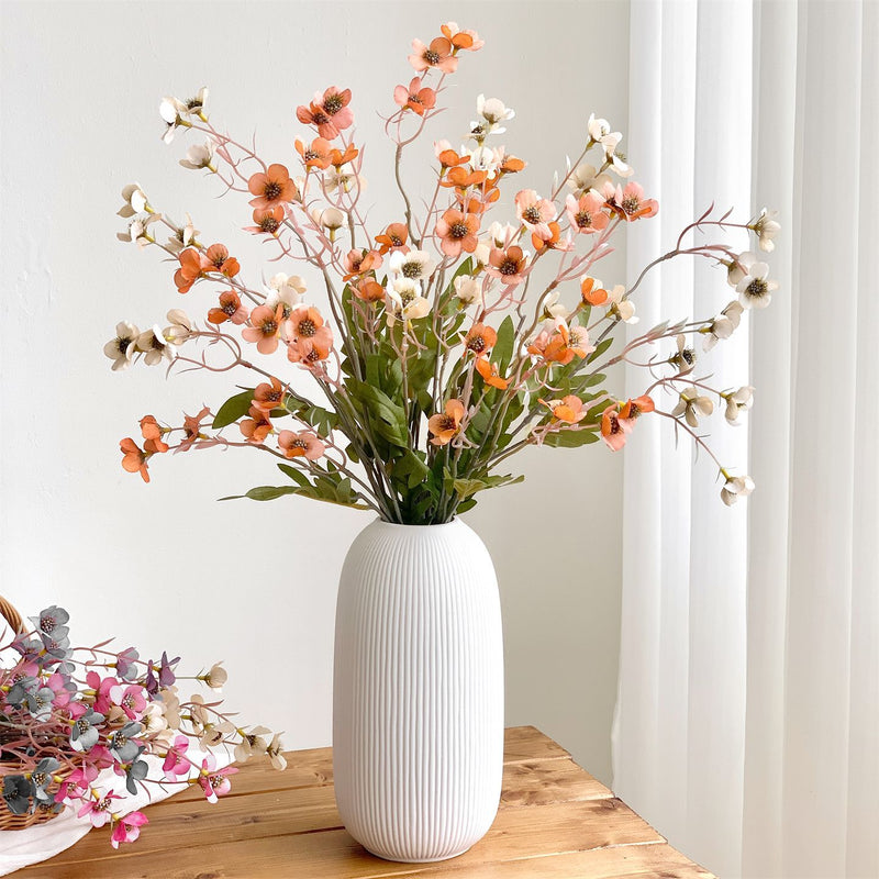 Artificial Plum Blossom Bush, 15 Blooms, Retro Style Silk-Like Fabric, 23" Tall, for Home & Commercial Decor