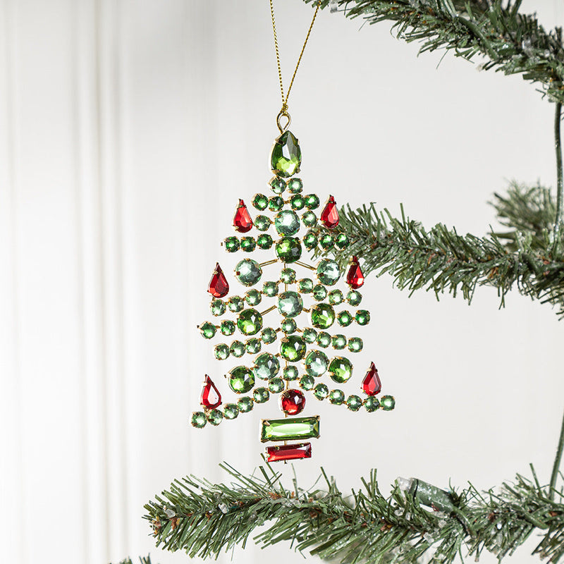Christmas Tree Ornaments 50 Pcs Acrylic Red Green Gemstone Hanging Decorations Bulk Set