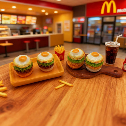 Wedding Decor DIY Fried Egg Burger Resin Charms - 10pcs Mini 3D Charms for Keychains Hair Clips Headpieces (0.75x0.67in)