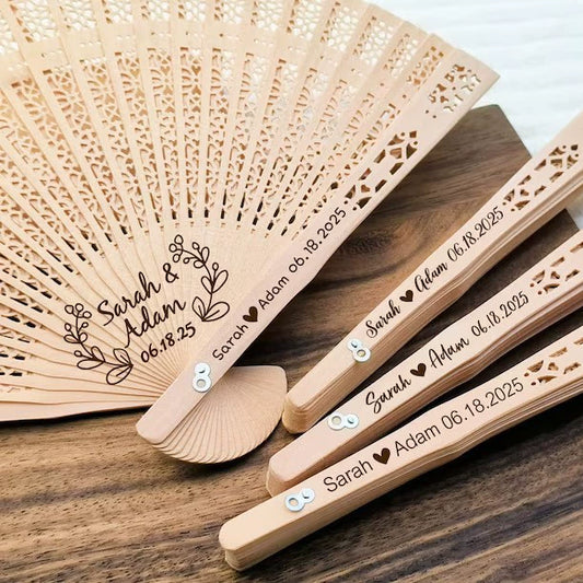 Premium 10 pcs Wedding Favor Fans Personalized Wooden Hand Fans with Engraved Text for Bridal Shower Guest Gifts Party Favors
