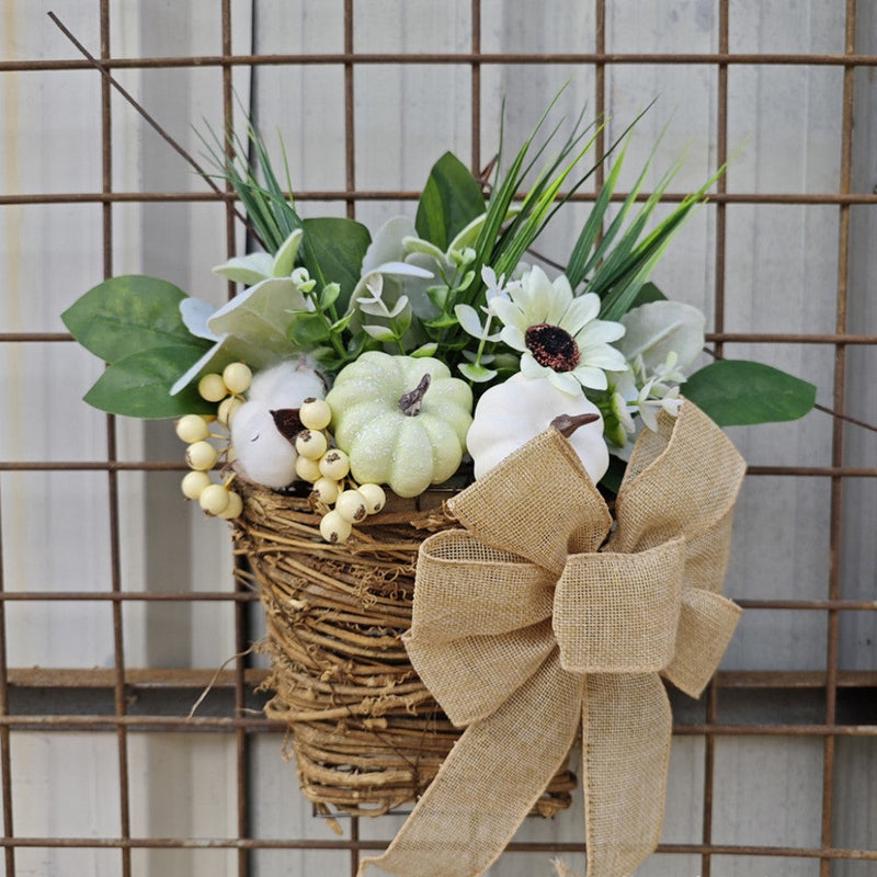 Artificial Pumpkin Door Hanger Wreath with Berry Greenery, Bulk Farmhouse Decor for Front Door Porch