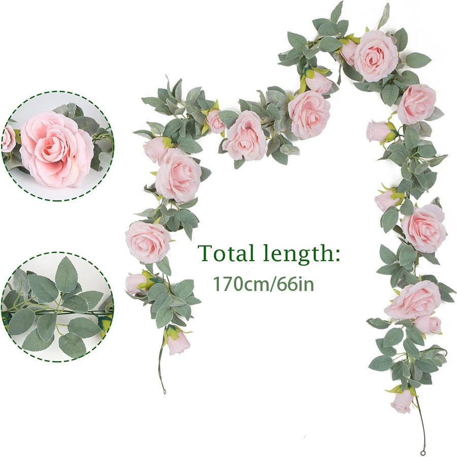 Bulk 5.6ft Silk Rose Garland UV Resistant Artificial Flowers Wedding Arch Draping Outdoor Garden Backdrop Party Ceiling Canopy Wrinkle Non-Toxic Wholesale
