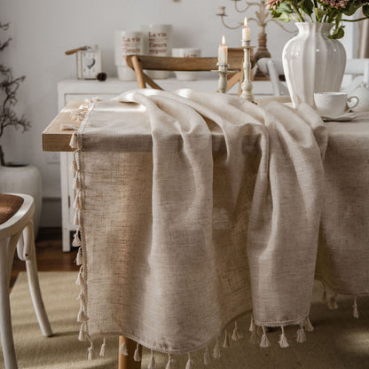 Bulk Linen Tablecloth Rectangle Tassel Table Cloth for Kitchen Dining Room Table Cover Wholesale