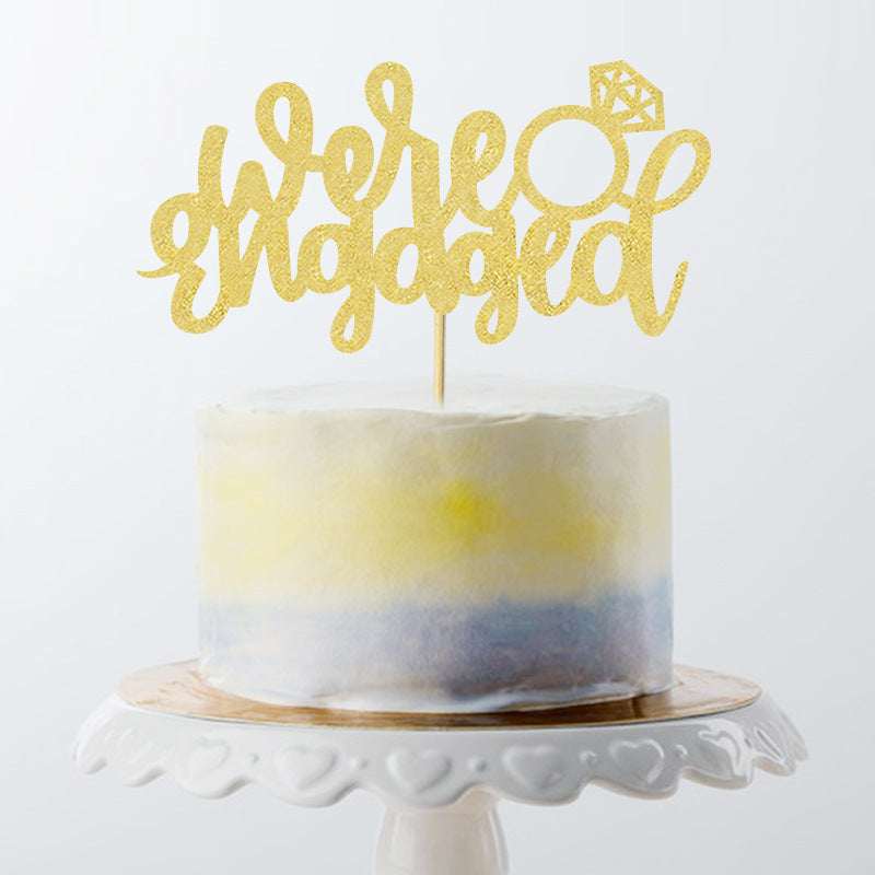 Gold Glitter "We're Engaged" Diamond Ring Cake Topper Romantic Engagement/Wedding Party Decoration