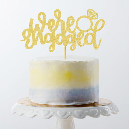 Gold Glitter "We're Engaged" Diamond Ring Cake Topper Romantic Engagement/Wedding Party Decoration