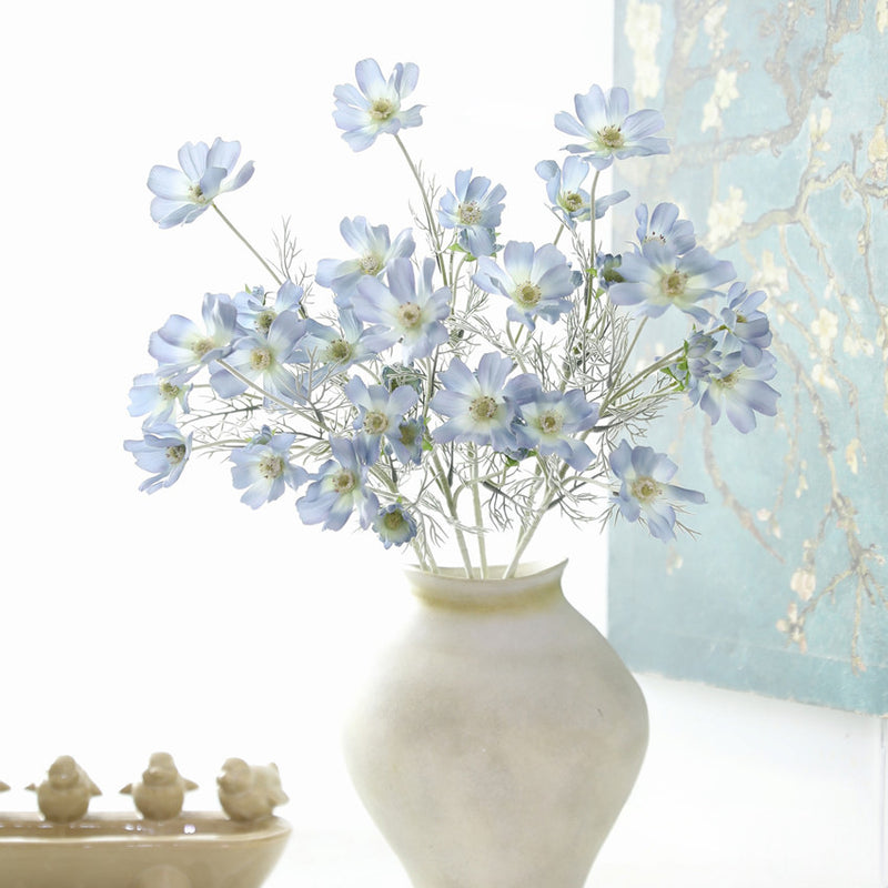 Artificial Cosmos Flower Bush with 6 Blooms, Silk-Like Fabric, 24" Tall, Indoor Decor