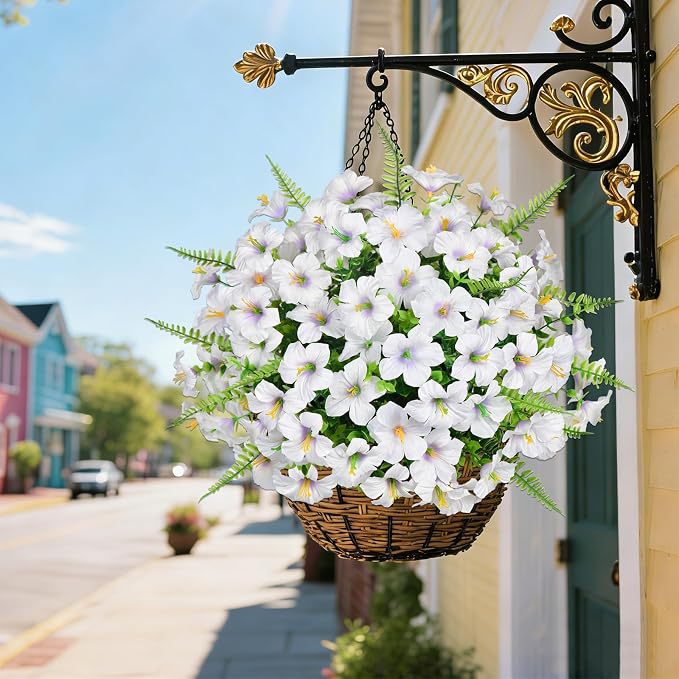 Artificial Eucalyptus, Trumpet Flower & Persian Fern Bushes, Pack of 9, Plastic, White, Indoor Outdoor Home Decor