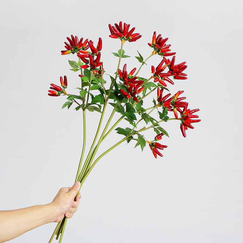 Artificial Chili Pepper Stem, Single Stem with 32 Blooms, 27" Tall, Foam Material, for Home Decor, Wedding, and Commercial Displays