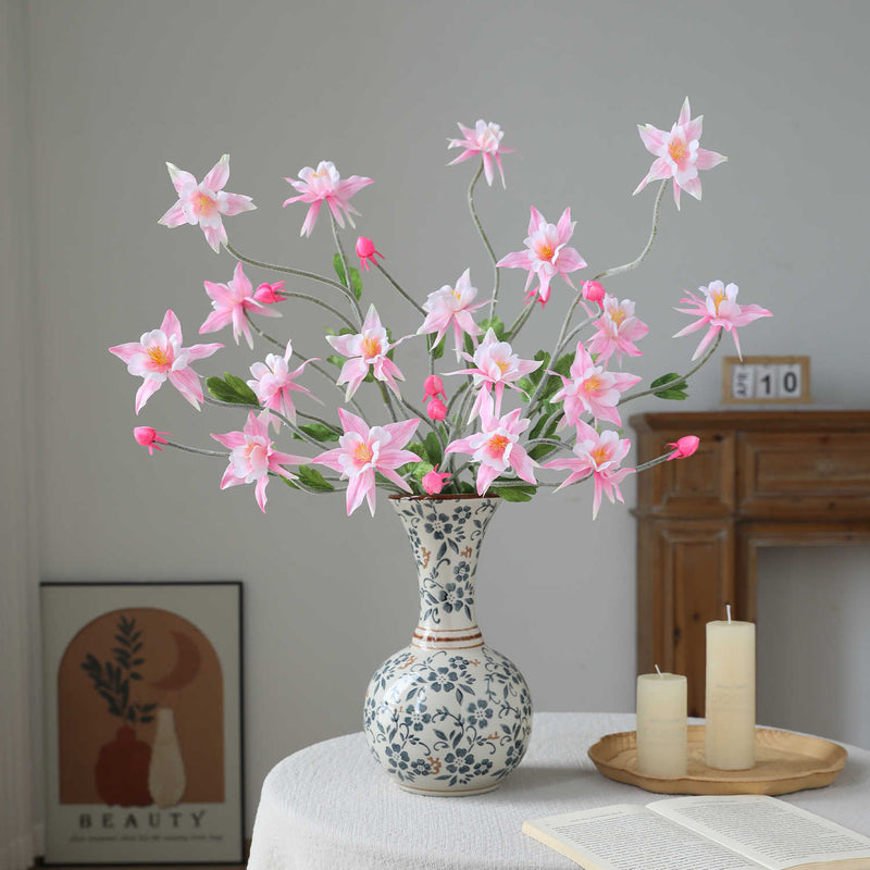35" Artificial Clematis Bush, 9-Bloom Faux Silk Floral Arrangement for Weddings, Home Decor, and Events