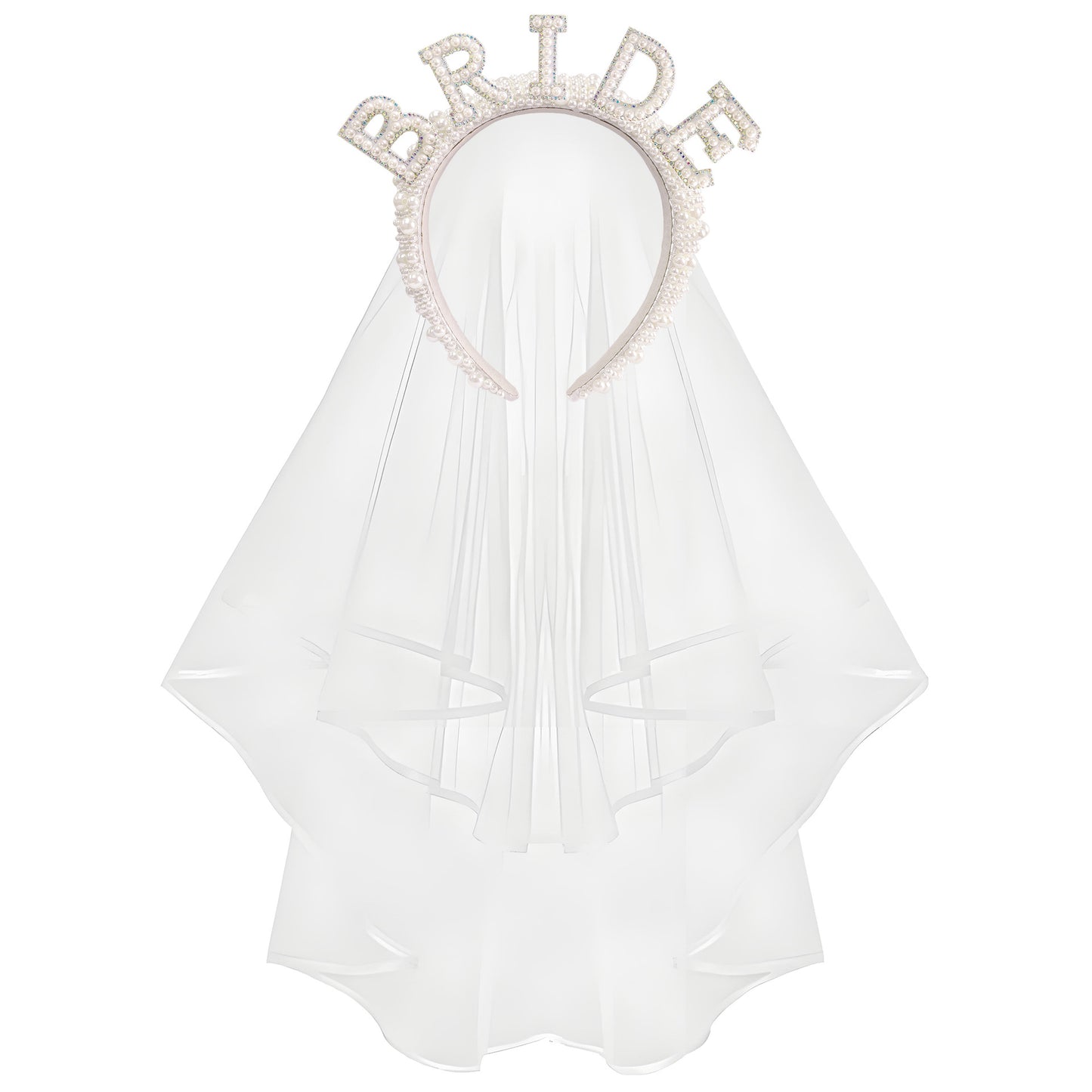 Bachelorette Party Bride Pearl Crystal Headband Veil Sash - Fashion Bridal Hair Accessory