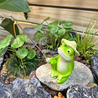 Fishing Frog Garden Decor - Outdoor Patio Pond Resin Statue