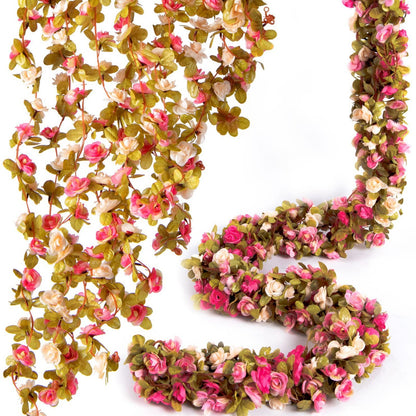 Bulk 8 Pcs Flower Garland 2025 Silk Rose Vine Greenilk Leaves Wedding Arch Boho Wall Decor Reusable Hypoallergenic Party Wholesale