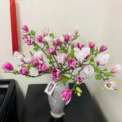 Wedding Floral Backdrop Decor Premium Artificial Magnolia Flowers 2pcs PU Stem for Venue Styling