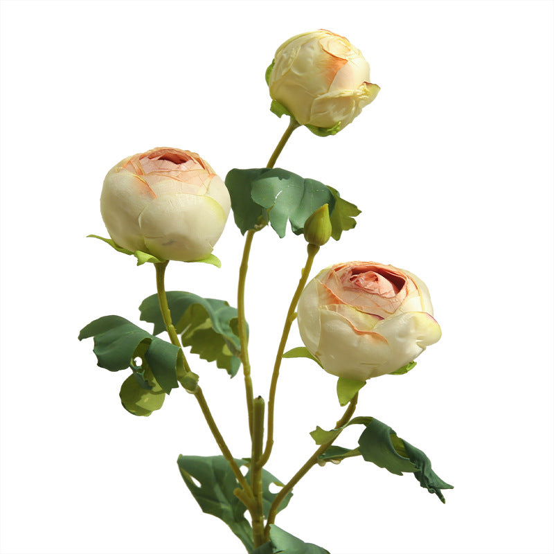 Artificial Tea Rose Bush with 3 Blooms, Silk-Like Fabric, 20" Tall, Modern Home Decor