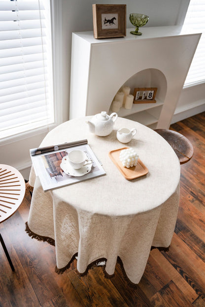 Bulk 55" Linen Round Tablecloth with Tassel Wrinkle Free Table Cloth Wholesale