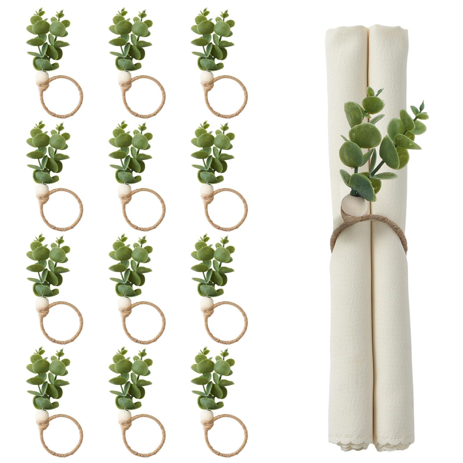 12PCS Handmade Faux Plant Napkin Rings - Plastic Holders for Hotels Banquets Parties & Western Restaurants
