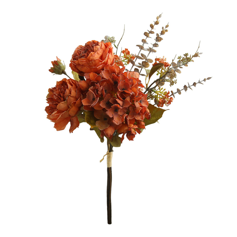 Artificial Peony & Hydrangea Bouquet, 3 Flower Heads, Faux Silk Fabric, Bendable Stems for Home, Office & Events