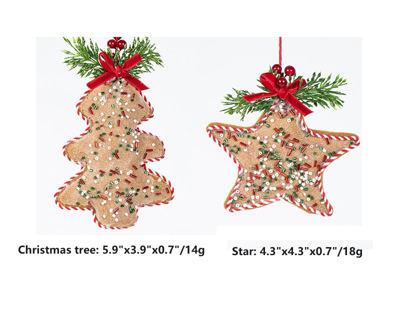 10 Pcs Non-Woven Christmas Tree Star Ornaments with Red Bow Pendant Holiday Decor