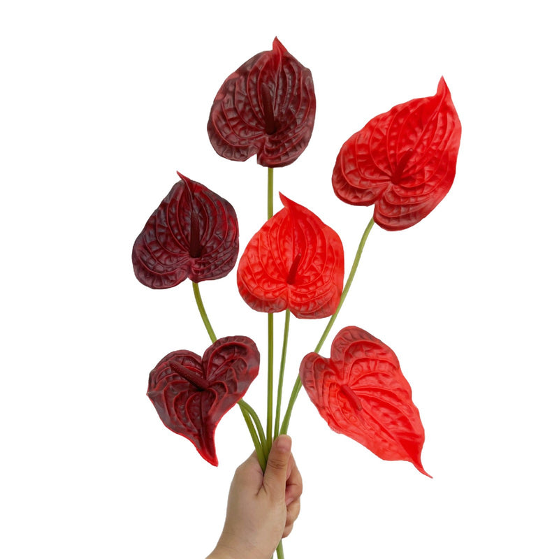 Single Stem PU Anthurium Flamingo Flower, Retro Modern Style, 22" Tall, Wedding or Home Decor