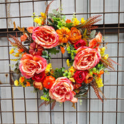 Artificial Peony Pumpkin Wreath 18 Inch Fall Harvest Thanksgiving Day Decor Bulk Wholesale