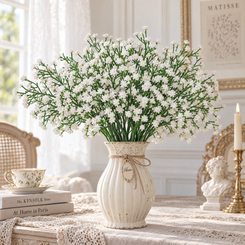 Set of 10 Artificial Baby's Breath Stems, 11" Long, Silicone Material, for Wedding Décor, Home Arrangements, and Events