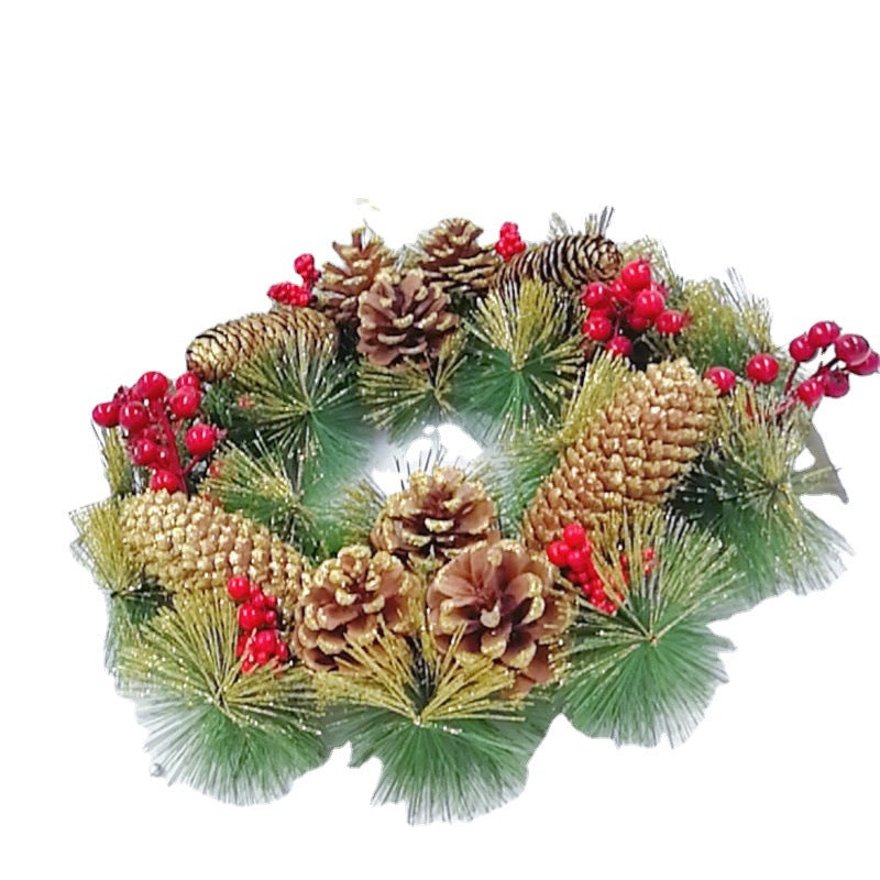 15 Inch Artificial Christmas Wreath with Pinecones and Red Berry Ornaments for Door Hanging Decor, Bulk Wholesale