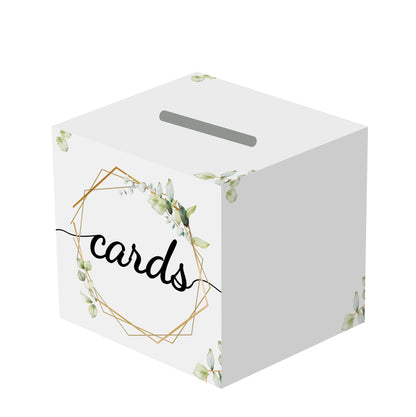 Wedding Wishes Box for Newlyweds - 6.3 Inch Cube Card Box for Wedding Baby Shower Bridal Shower & Birthday Party (Greenery Collection)