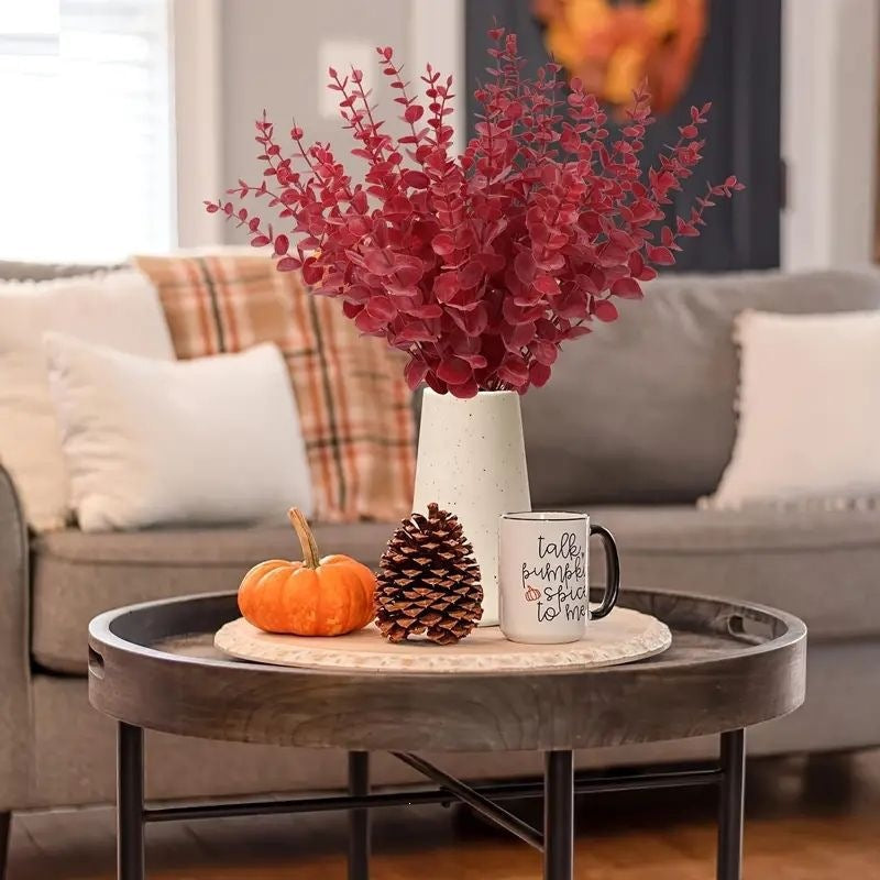 Artificial Red Eucalyptus Leaf Stems, Pack of 50 Single Stem Faux Eucalyptus Branches for Wedding, Holiday & Home Decor