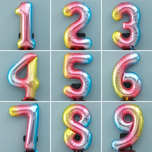 32 Inch Gradient Color Number Balloons (0-9) - Ideal for Wedding Baby Shower Birthday Party Decor & Photo Props