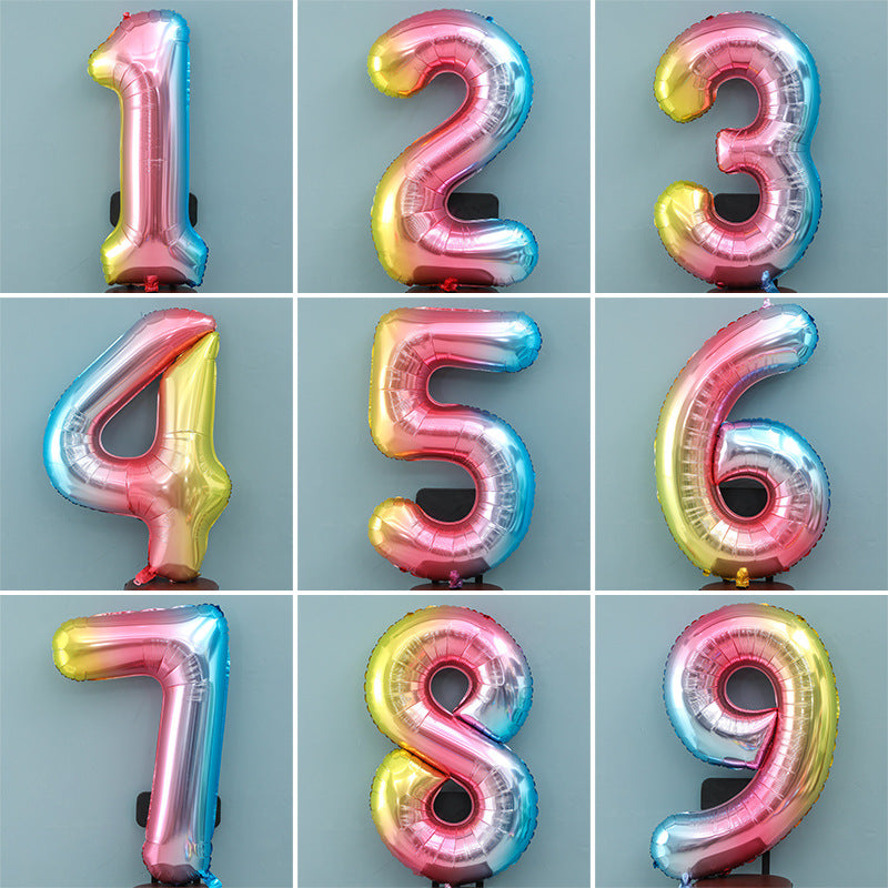 32 Inch Gradient Color Number Balloons (0-9) - Ideal for Wedding Baby Shower Birthday Party Decor & Photo Props