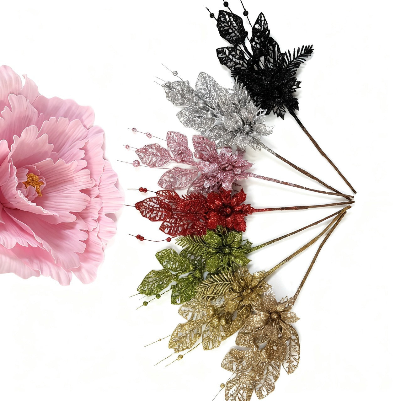 Christmas Gold Glitter Lily Ornament - 17" Christmas Tree Topper Decoration