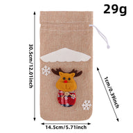 Christmas Santa Burlap Wine Bottle Bag - 12” x 5.7” Festive Decor for Holiday Tables